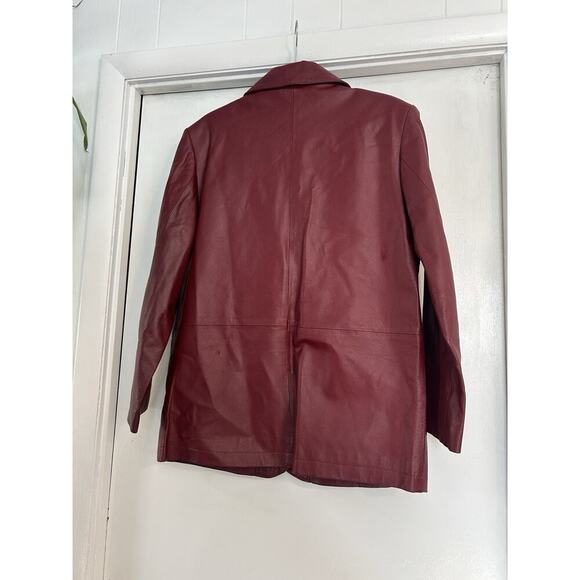Savannah Red Leather Nylon Lined Size 12 Women’s Blazer Jacket Vintage - Picture 2 of 7
